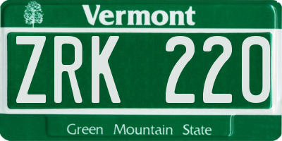 VT license plate ZRK220