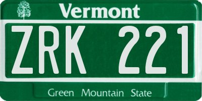 VT license plate ZRK221