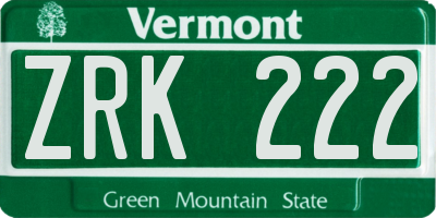 VT license plate ZRK222