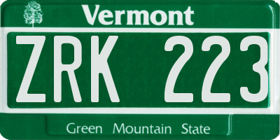 VT license plate ZRK223