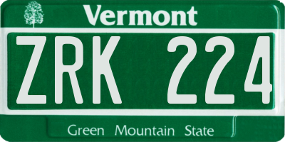 VT license plate ZRK224