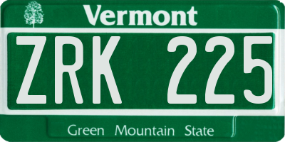 VT license plate ZRK225