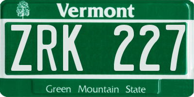 VT license plate ZRK227