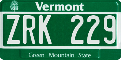 VT license plate ZRK229