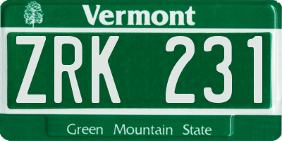 VT license plate ZRK231
