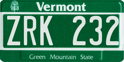 VT license plate ZRK232