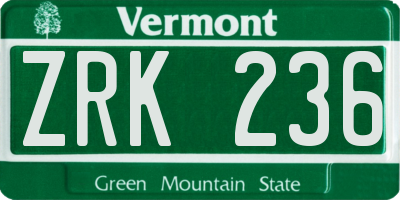 VT license plate ZRK236