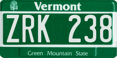 VT license plate ZRK238