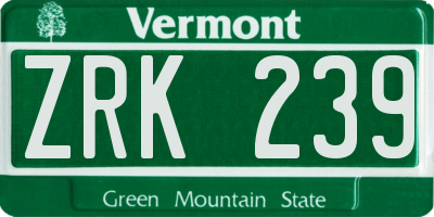 VT license plate ZRK239