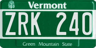 VT license plate ZRK240