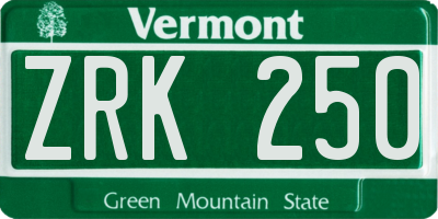 VT license plate ZRK250