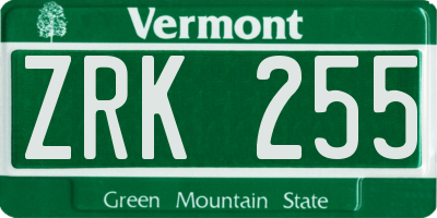 VT license plate ZRK255
