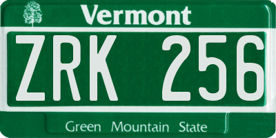 VT license plate ZRK256