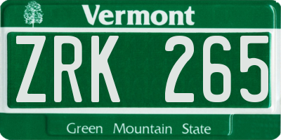 VT license plate ZRK265