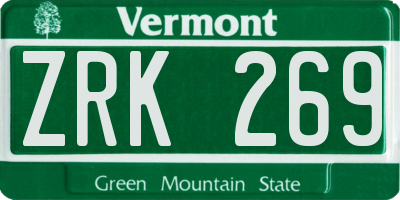 VT license plate ZRK269