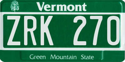 VT license plate ZRK270