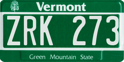 VT license plate ZRK273