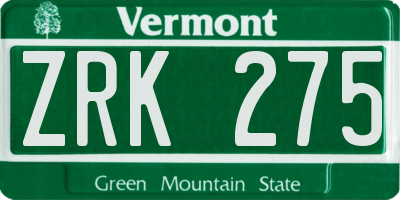 VT license plate ZRK275
