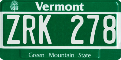 VT license plate ZRK278