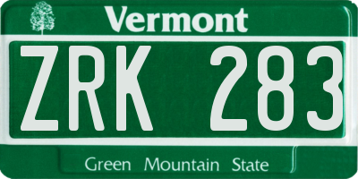 VT license plate ZRK283