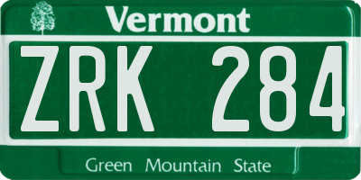 VT license plate ZRK284