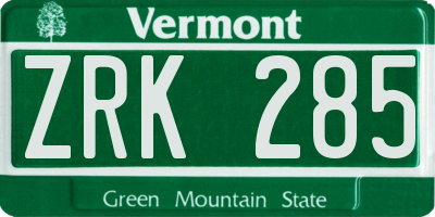 VT license plate ZRK285