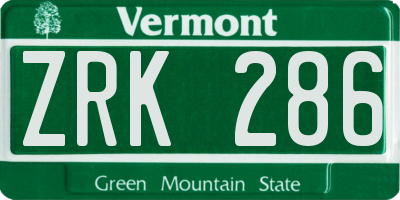 VT license plate ZRK286