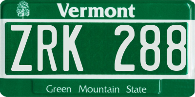 VT license plate ZRK288