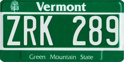 VT license plate ZRK289