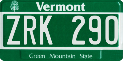 VT license plate ZRK290