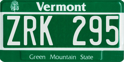 VT license plate ZRK295