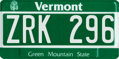 VT license plate ZRK296