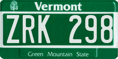 VT license plate ZRK298