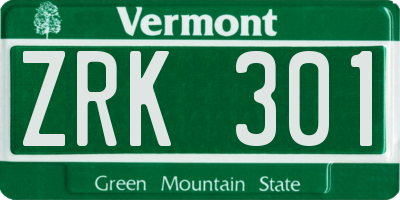 VT license plate ZRK301