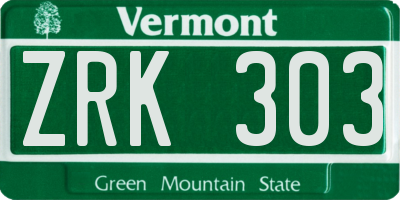 VT license plate ZRK303