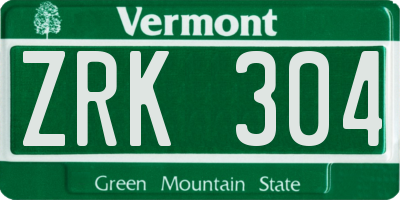 VT license plate ZRK304