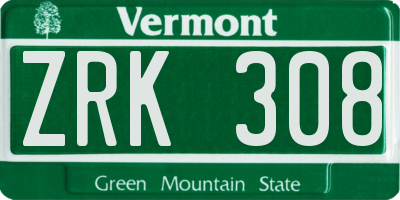 VT license plate ZRK308