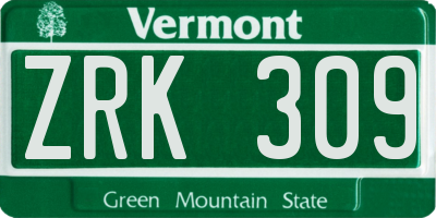 VT license plate ZRK309