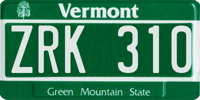 VT license plate ZRK310