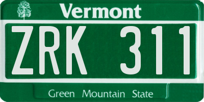 VT license plate ZRK311