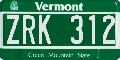 VT license plate ZRK312