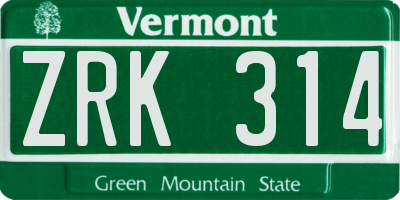 VT license plate ZRK314