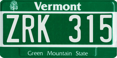 VT license plate ZRK315
