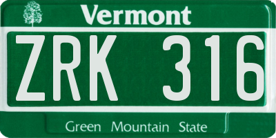 VT license plate ZRK316