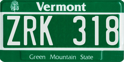 VT license plate ZRK318