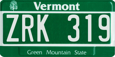 VT license plate ZRK319