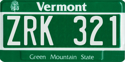 VT license plate ZRK321