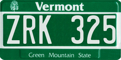 VT license plate ZRK325