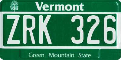 VT license plate ZRK326
