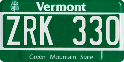 VT license plate ZRK330